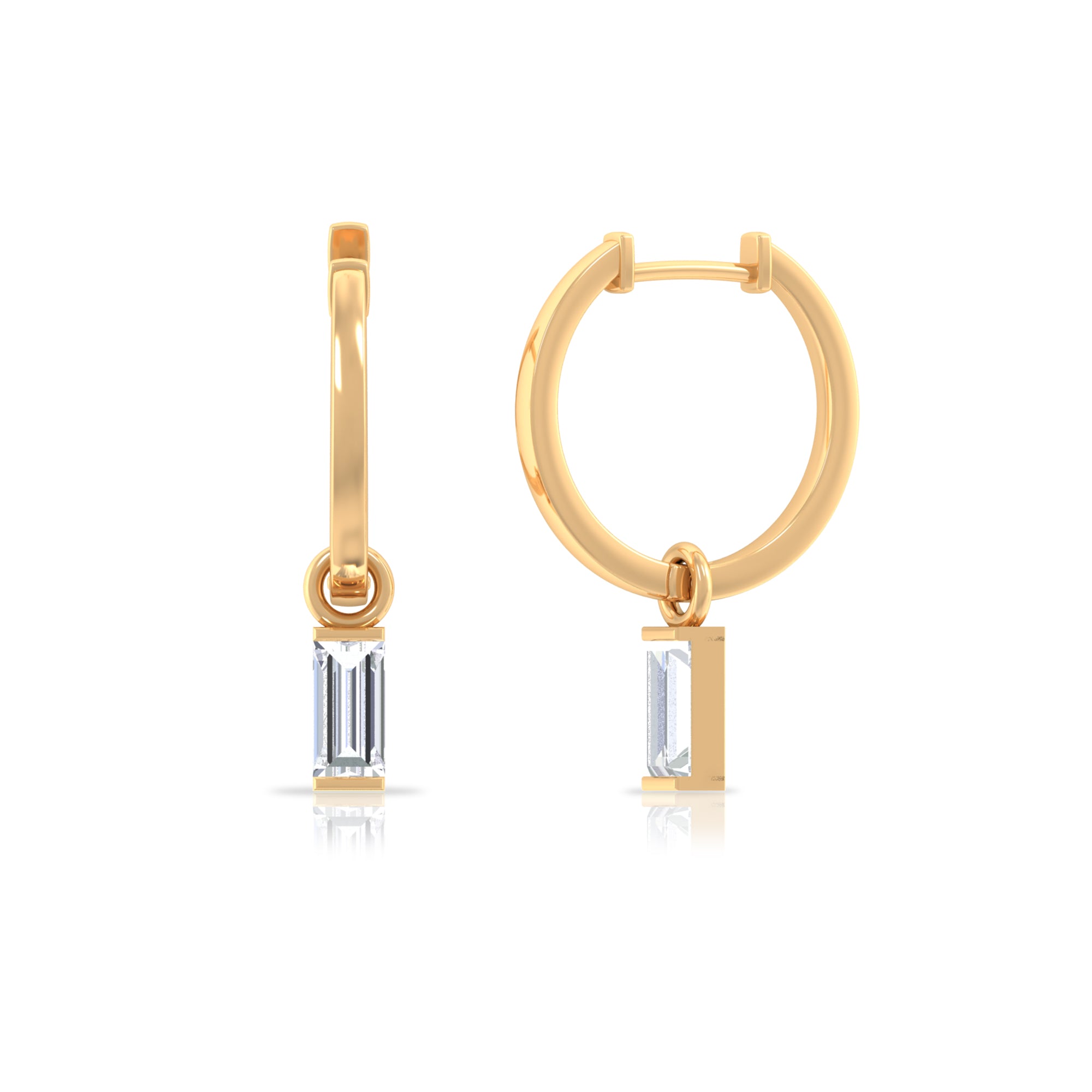 Baguette Moissanite Hoop Dangle Earring for Upper Lobe Piercing Moissanite - ( D-VS1 ) - Color and Clarity - Rosec Jewels