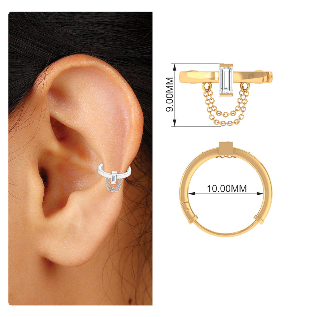 Baguette Moissanite Helix Hoop Earring with Dangle Chain Moissanite - ( D-VS1 ) - Color and Clarity - Rosec Jewels