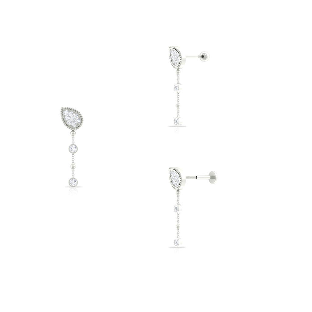 Natural Diamond Gold Chain Dangle Earring for Cartilage Piercing Diamond - ( HI-SI ) - Color and Clarity - Rosec Jewels