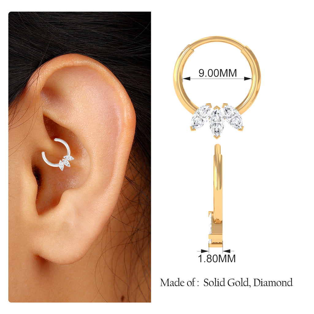 Marquise Moissanite Hoop Earring for Daith Piercing Moissanite - ( D-VS1 ) - Color and Clarity - Rosec Jewels