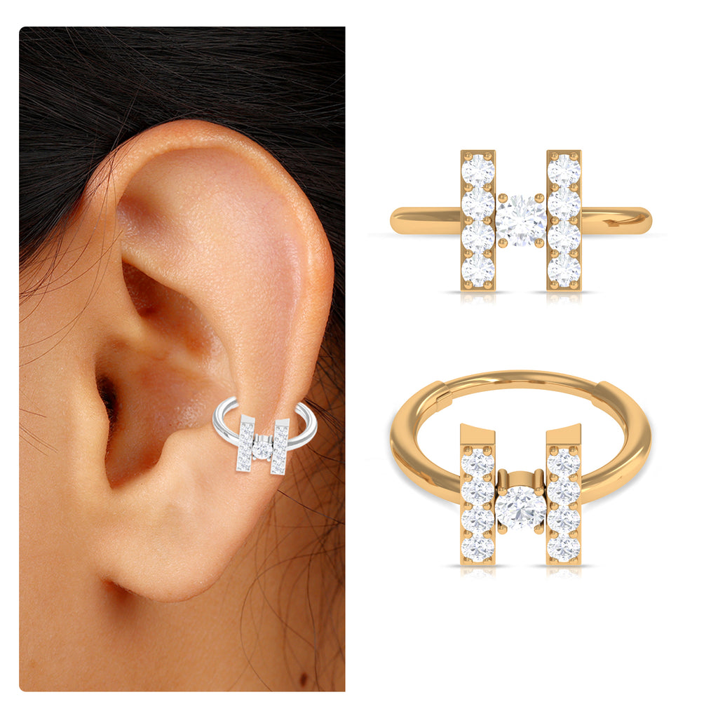 Elegant Moissanite Gold Hoop Earring for Conch Piercing Moissanite - ( D-VS1 ) - Color and Clarity - Rosec Jewels
