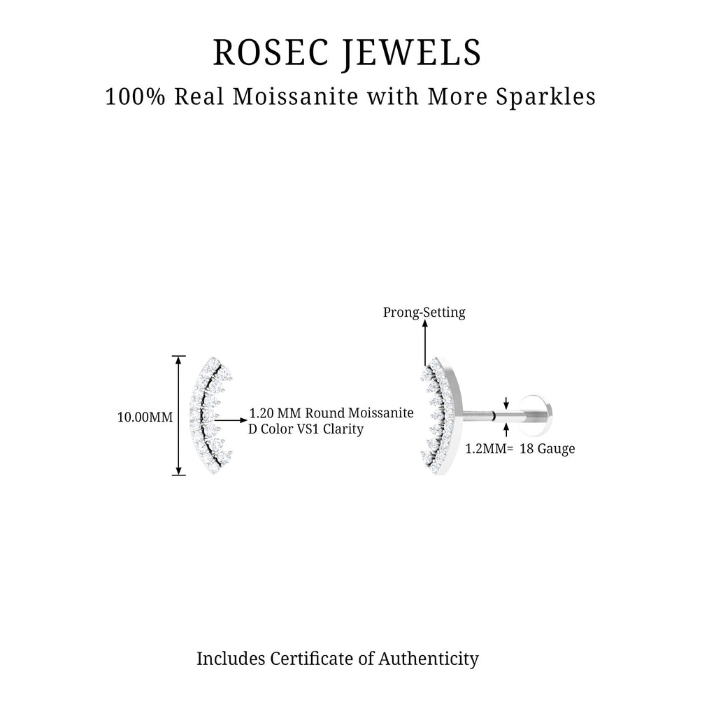 Curved Moissanite Minimal Earring for Cartilage Piercing Moissanite - ( D-VS1 ) - Color and Clarity - Rosec Jewels