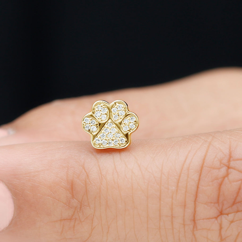 Moissanite Gold Dog Paw Print Earring for Cartilage Piercing Moissanite - ( D-VS1 ) - Color and Clarity - Rosec Jewels