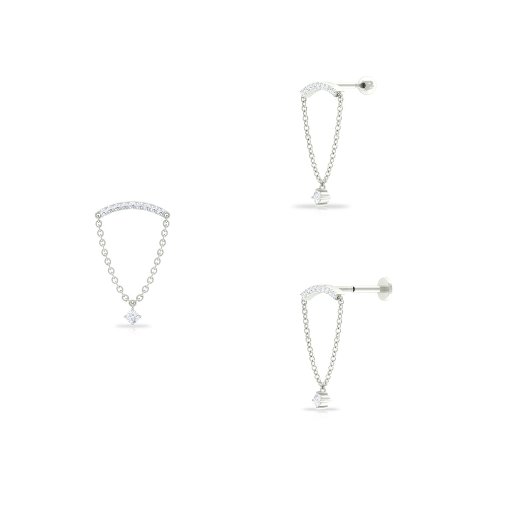 Moissanite Curved Bar Chain Dangle Earring in Gold Moissanite - ( D-VS1 ) - Color and Clarity - Rosec Jewels