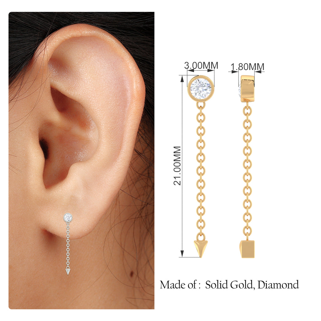 Natural Diamond Chain Drop Earring for Helix Piercing Diamond - ( HI-SI ) - Color and Clarity - Rosec Jewels