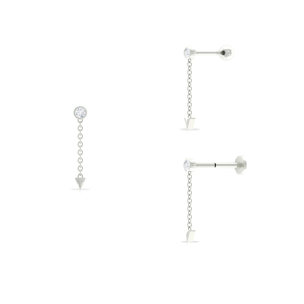 Bezel Set Diamond Chain Drop Earring for Cartilage Piercing Diamond - ( HI-SI ) - Color and Clarity - Rosec Jewels