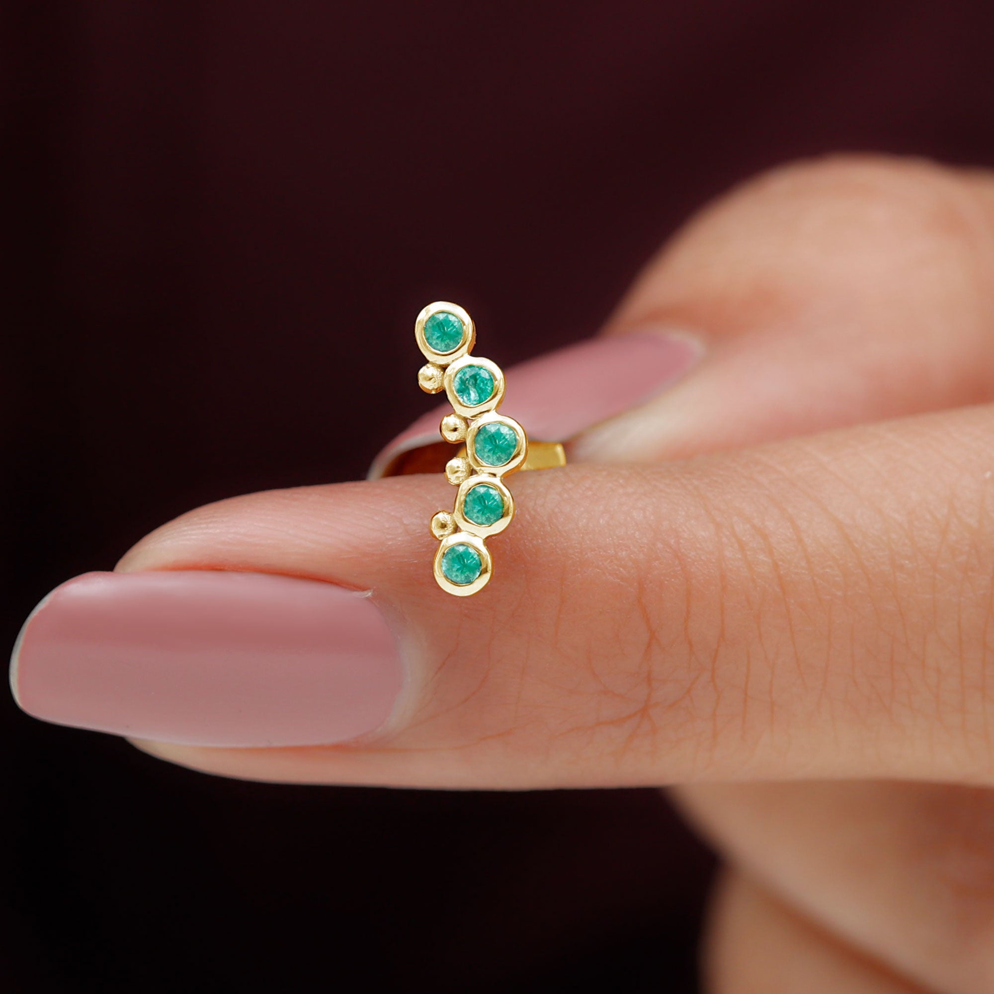 Natural Emerald Curved Climber Earring for Helix Piercing in Gold Emerald - ( AAA ) - Quality - Rosec Jewels