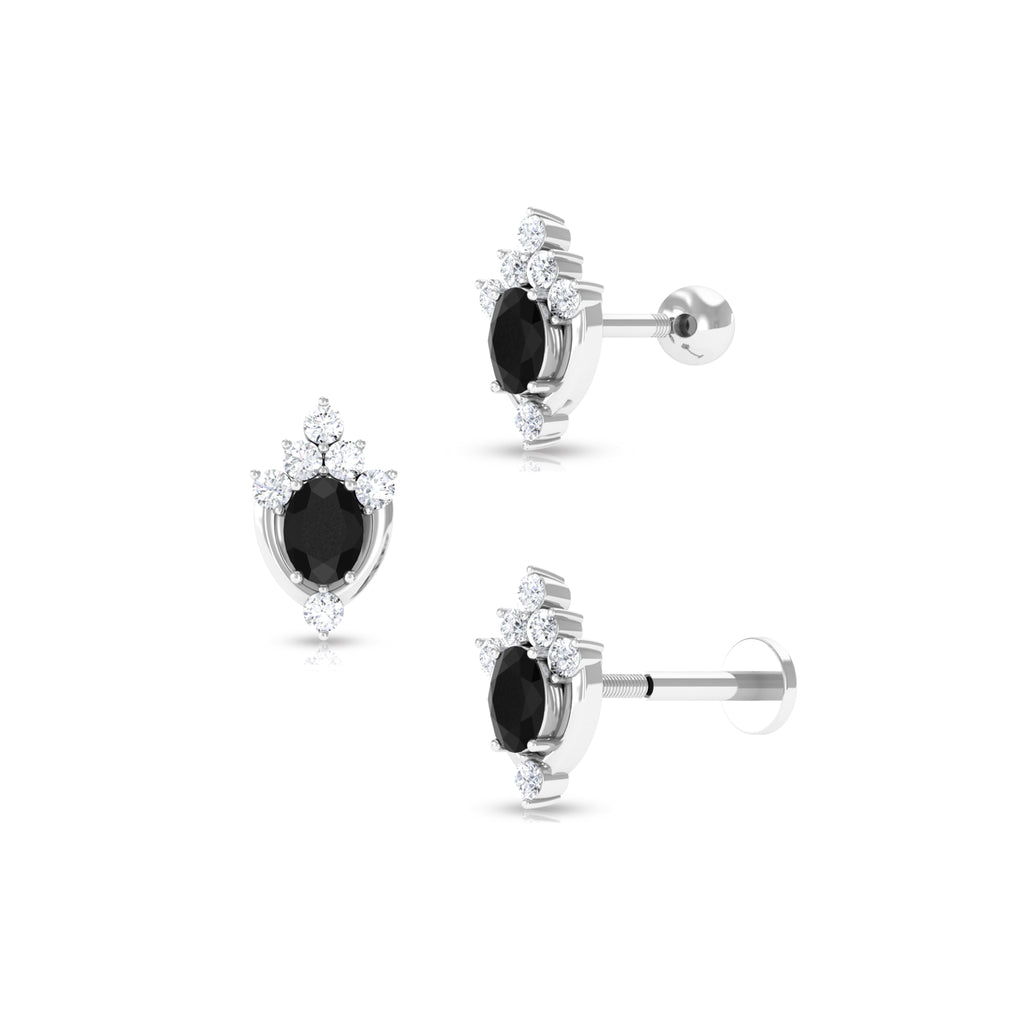 Real Black Onyx Unique Helix Earring with Moissanite Black Onyx - ( AAA ) - Quality - Rosec Jewels