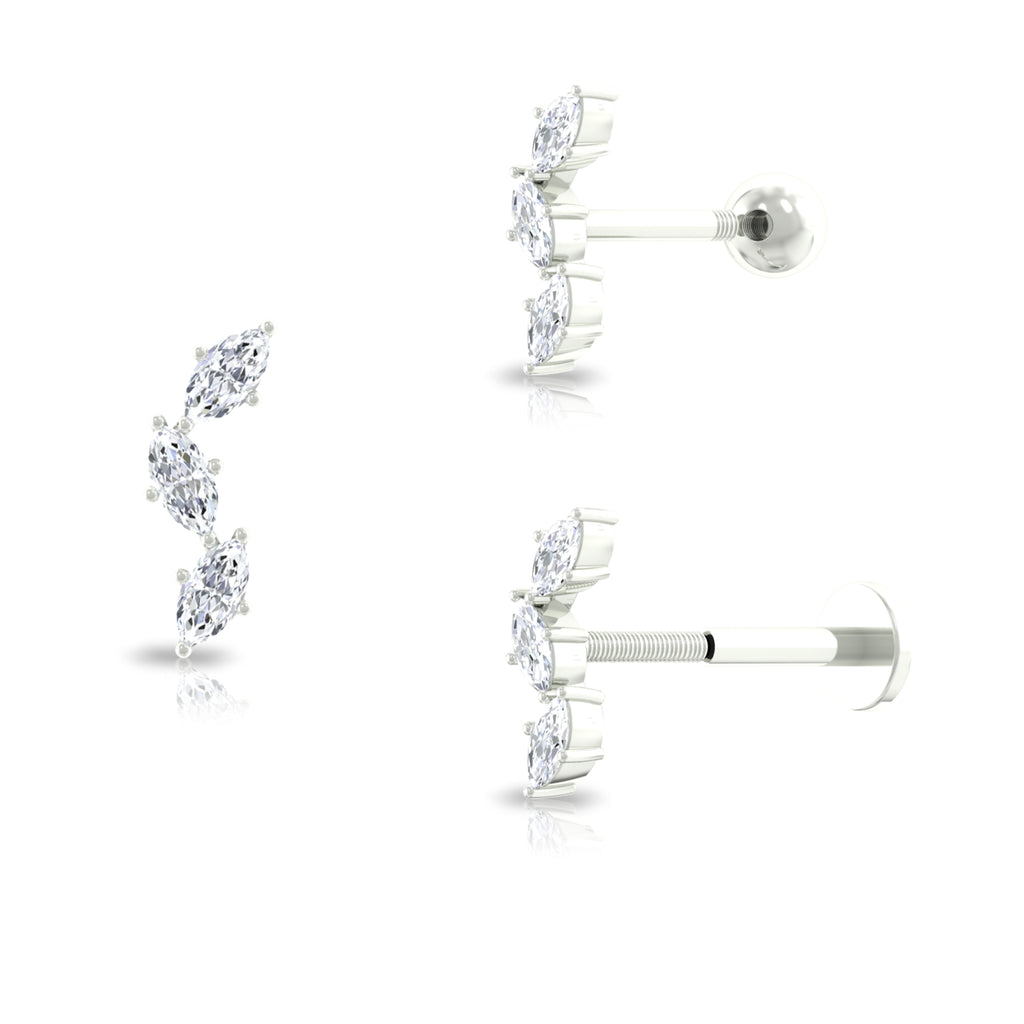Marquise Cut Moissanite 3 Stone Tragus Earring in Gold Moissanite - ( D-VS1 ) - Color and Clarity - Rosec Jewels