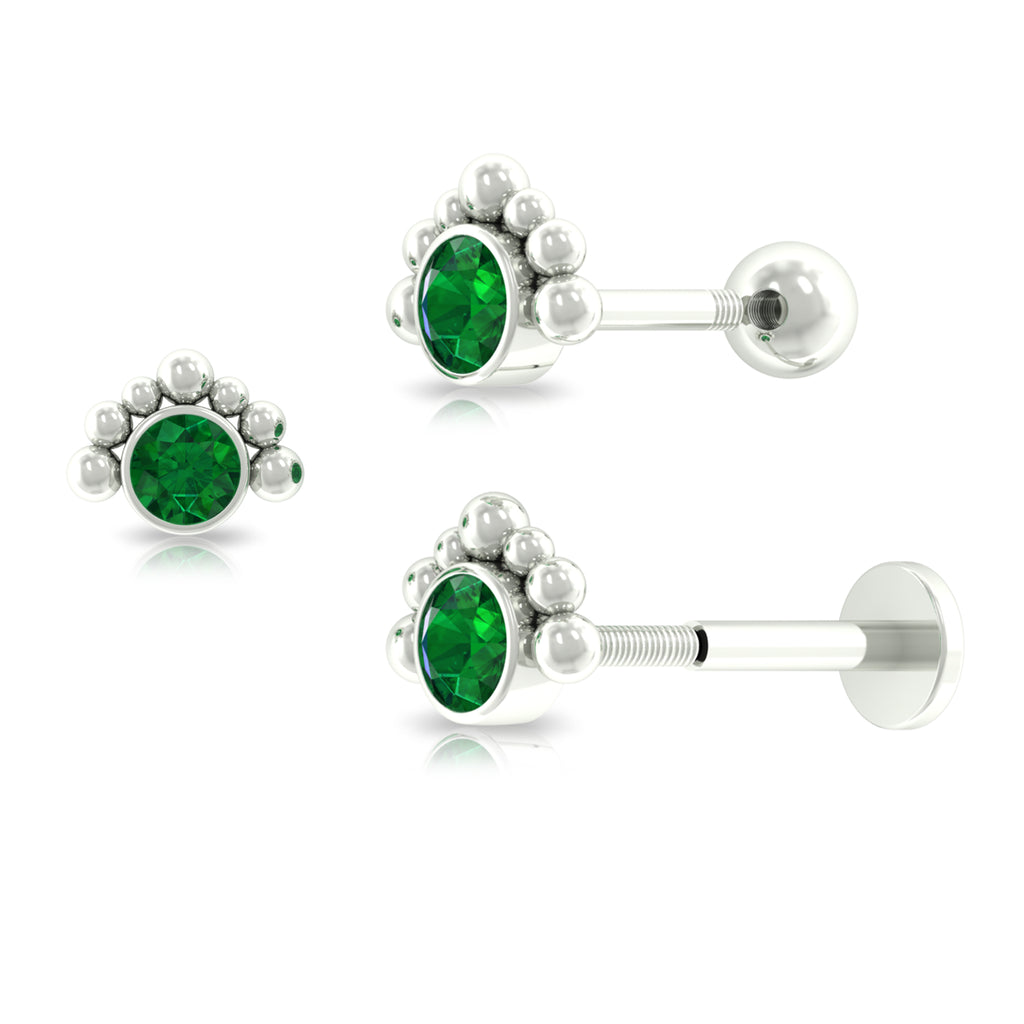 Dainty Round Emerald Tragus Earring Gold Emerald - ( AAA ) - Quality - Rosec Jewels