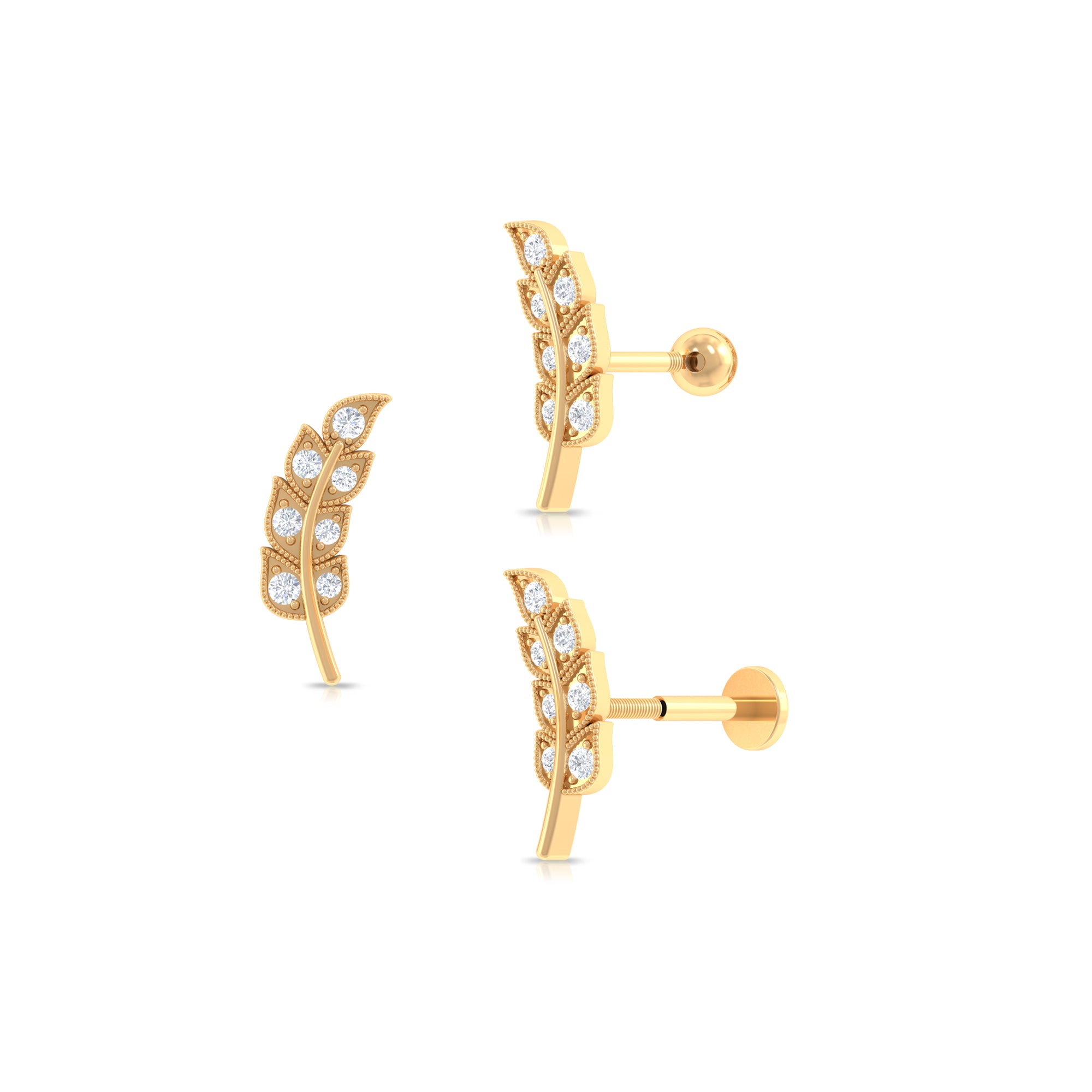 Moissanite Leaf Helix Earring with Gold Beads Moissanite - ( D-VS1 ) - Color and Clarity - Rosec Jewels