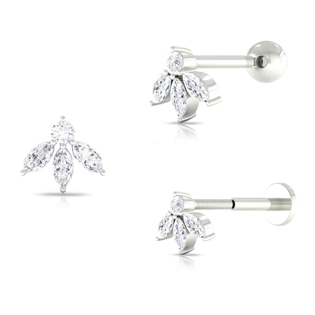 Marquise Diamond Flower Conch Earring in Prong Setting Diamond - ( HI-SI ) - Color and Clarity - Rosec Jewels