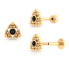 Bezel Set Solitaire Black Diamond Rook Earring with Beaded Gold Black Diamond - ( AAA ) - Quality - Rosec Jewels