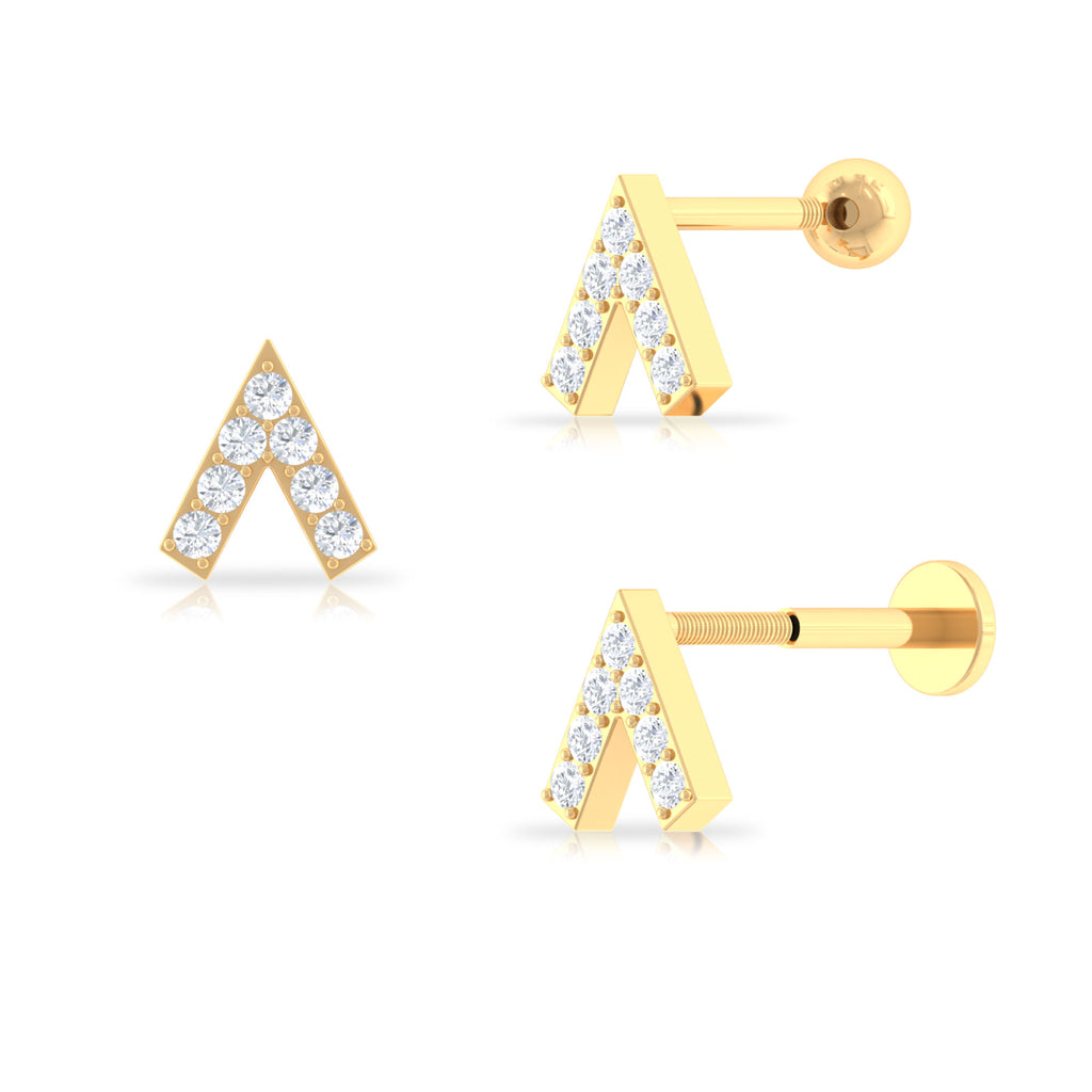 Genuine Diamond V Shape Earring for Tragus Piercing in Gold Diamond - ( HI-SI ) - Color and Clarity - Rosec Jewels