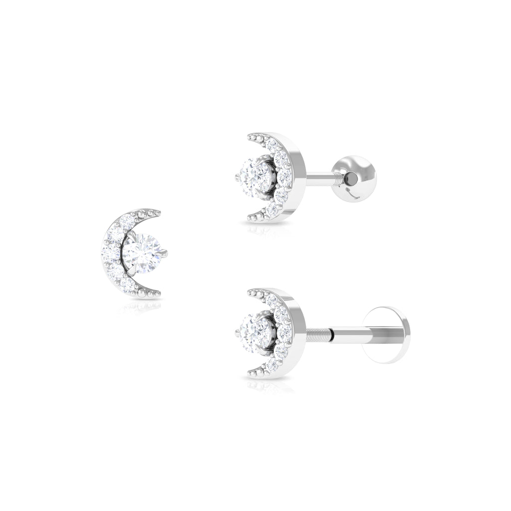 Dainty Moissanite Moon Earring for Helix Piercing Moissanite - ( D-VS1 ) - Color and Clarity - Rosec Jewels