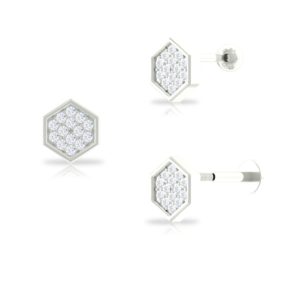 Vintage Inspired Moissanite Hexagon Rook Earring in Gold Moissanite - ( D-VS1 ) - Color and Clarity - Rosec Jewels