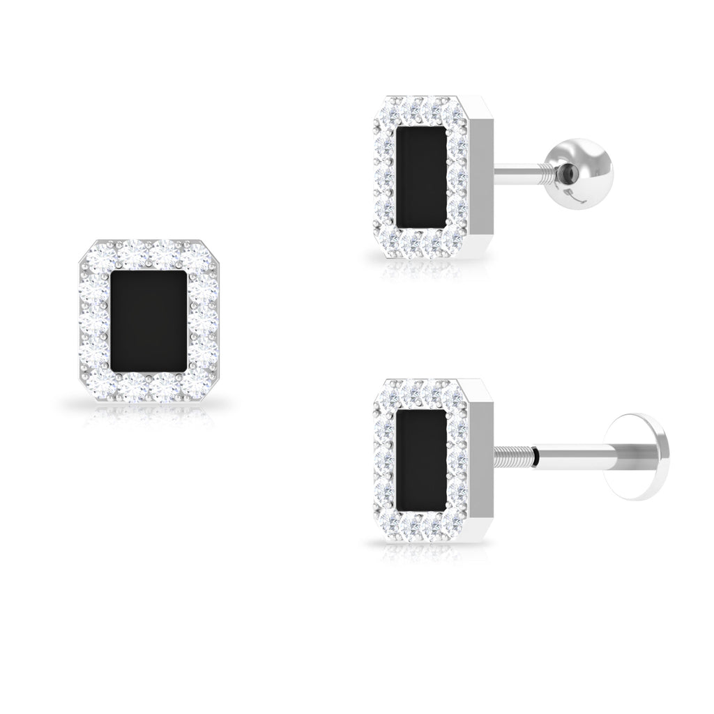 Moissanite Geometric Cartilage Earring with Black Enamel Moissanite - ( D-VS1 ) - Color and Clarity - Rosec Jewels