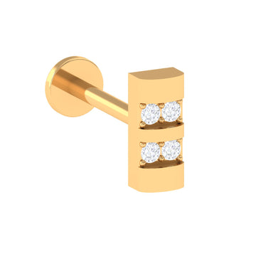 Dainty Diamond Bar Stud Earring for Helix Piercing in Gold Diamond - ( HI-SI ) - Color and Clarity - Rosec Jewels