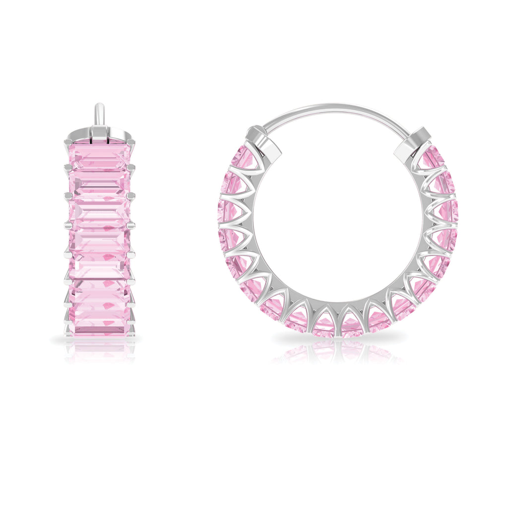 Lab Created Pink Sapphire Conch Hoop Earring in Gold Lab Created Pink Sapphire - ( AAAA ) - Quality - Rosec Jewels