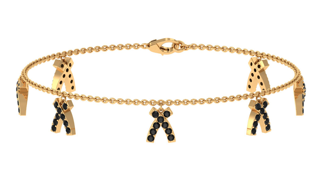 1 CT Real Black Diamond Bow Chain Charm Bracelet in Gold Black Diamond - ( AAA ) - Quality - Rosec Jewels