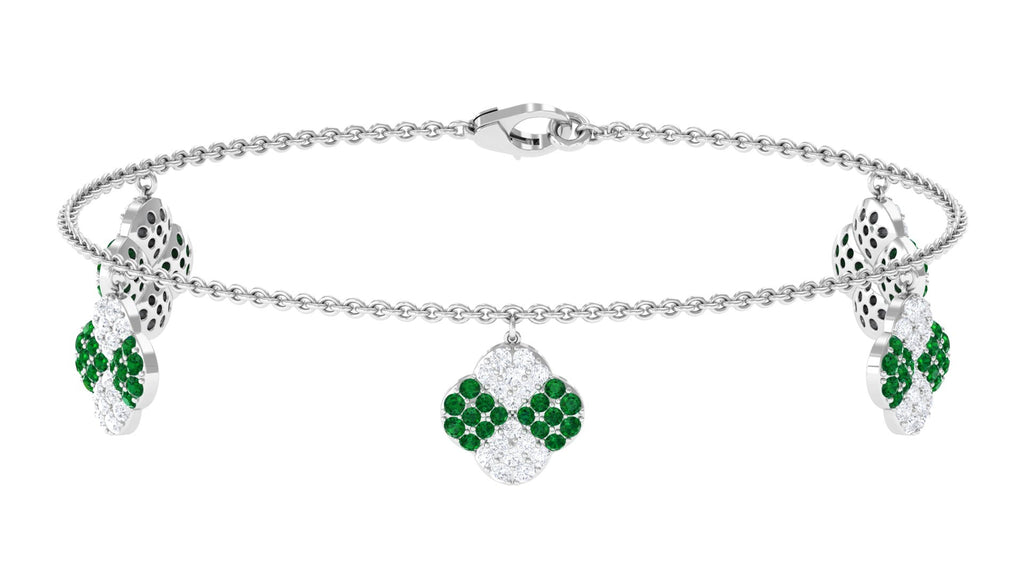 2.5 CT Floral Created Emerald Chain Charm Bracelet with Zircon Lab Created Emerald - ( AAAA ) - Quality - Rosec Jewels