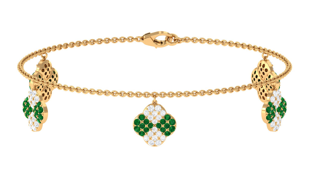 Created Emerald Floral Chain Charm Bracelet With Moissanite Lab Created Emerald - ( AAAA ) - Quality - Rosec Jewels