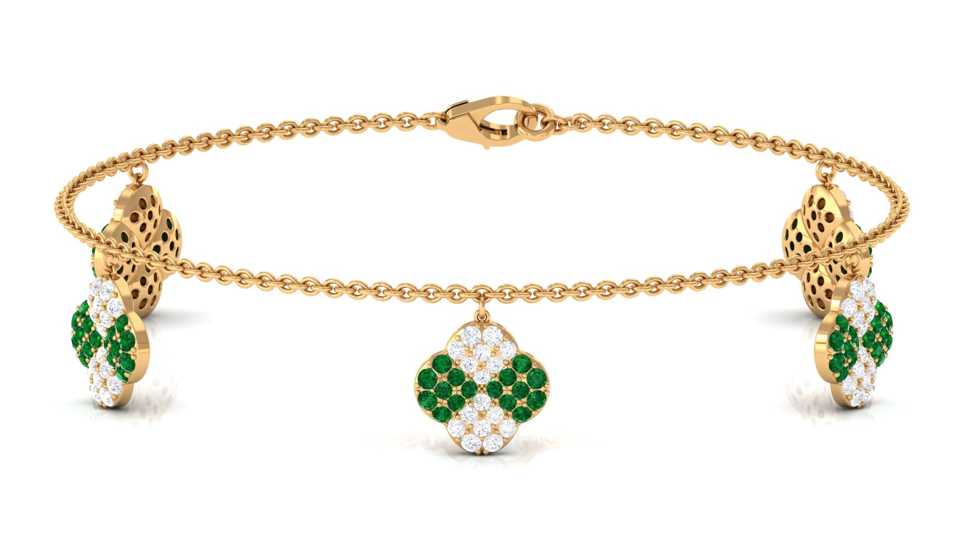 Created Emerald Floral Chain Charm Bracelet With Moissanite Lab Created Emerald - ( AAAA ) - Quality - Rosec Jewels