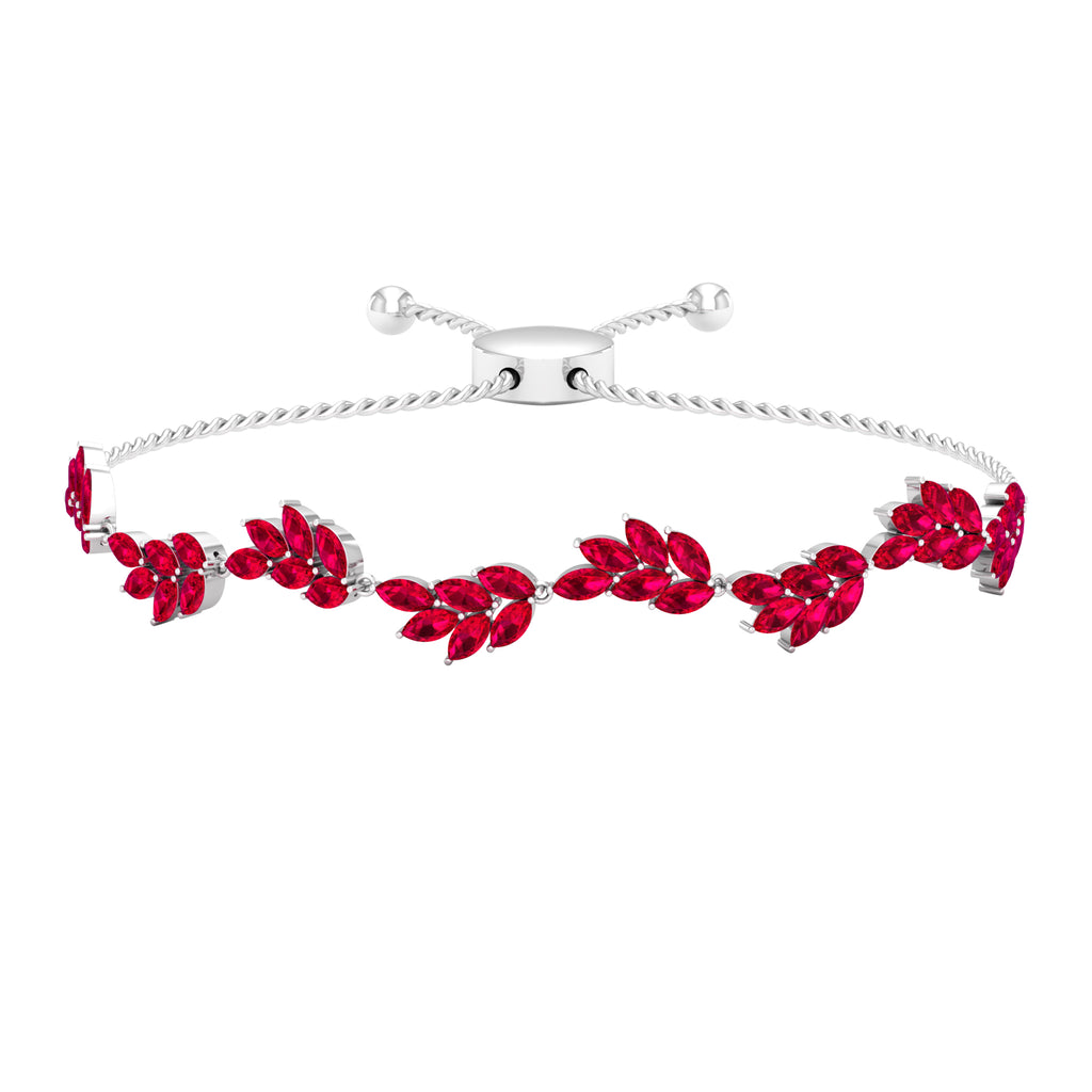 Marquise Lab Grown Ruby Leaf Bolo Bracelet Lab Created Ruby - ( AAAA ) - Quality - Rosec Jewels