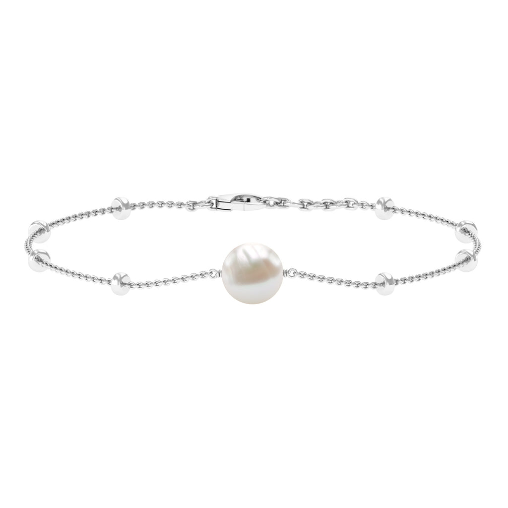 Solitaire Freshwater Pearl Chain Bracelet with Beaded Gold Freshwater Pearl - ( AAA ) - Quality - Rosec Jewels