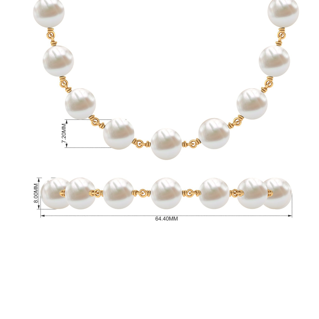 8 MM Round Freshwater Pearl Station Chain Bracelet Freshwater Pearl - ( AAA ) - Quality - Rosec Jewels
