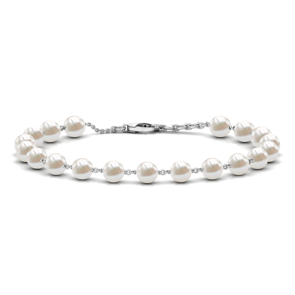 8 MM Round Freshwater Pearl Station Chain Bracelet Freshwater Pearl - ( AAA ) - Quality - Rosec Jewels