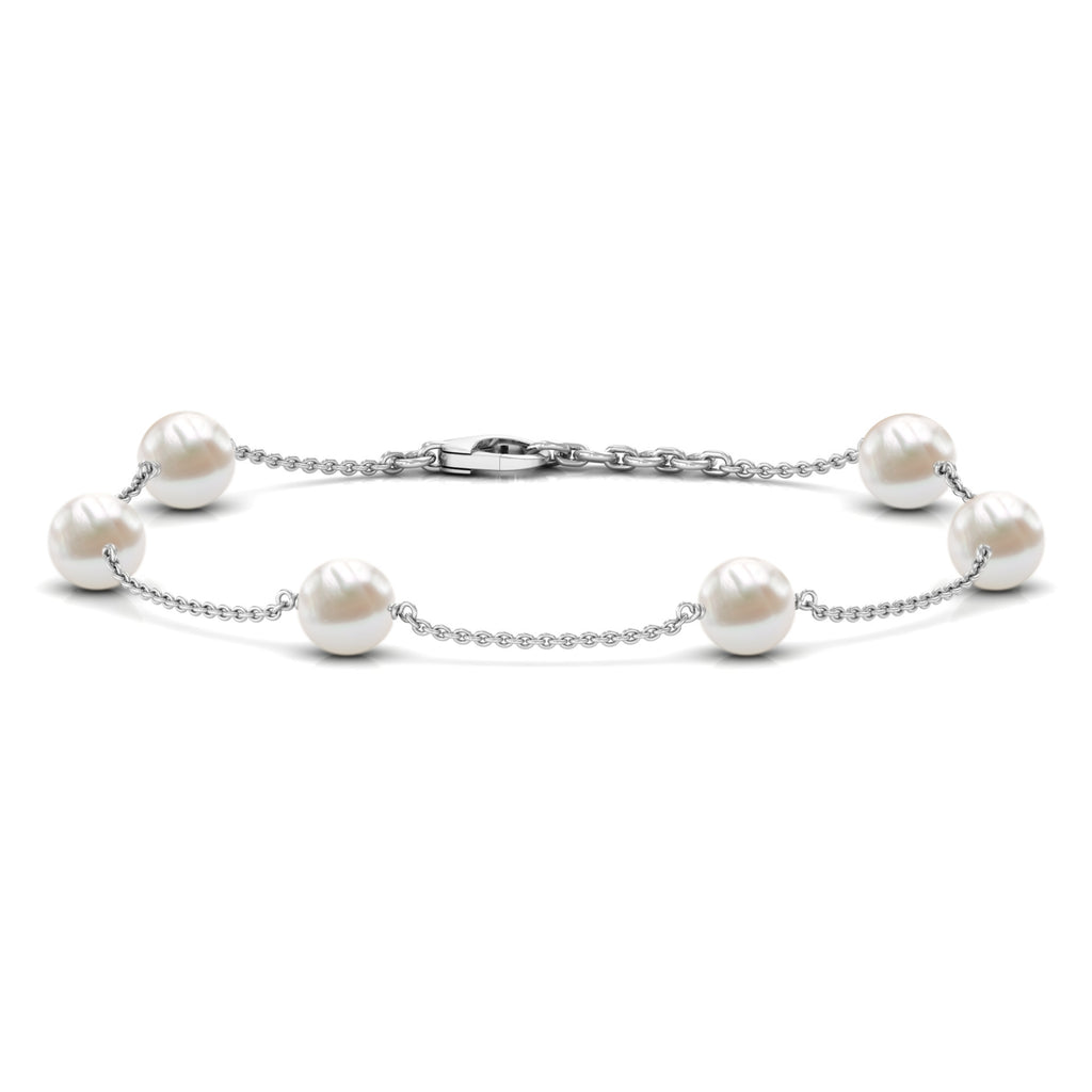 Freshwater Pearl and Gold Station Chain Bracelet Freshwater Pearl - ( AAA ) - Quality - Rosec Jewels