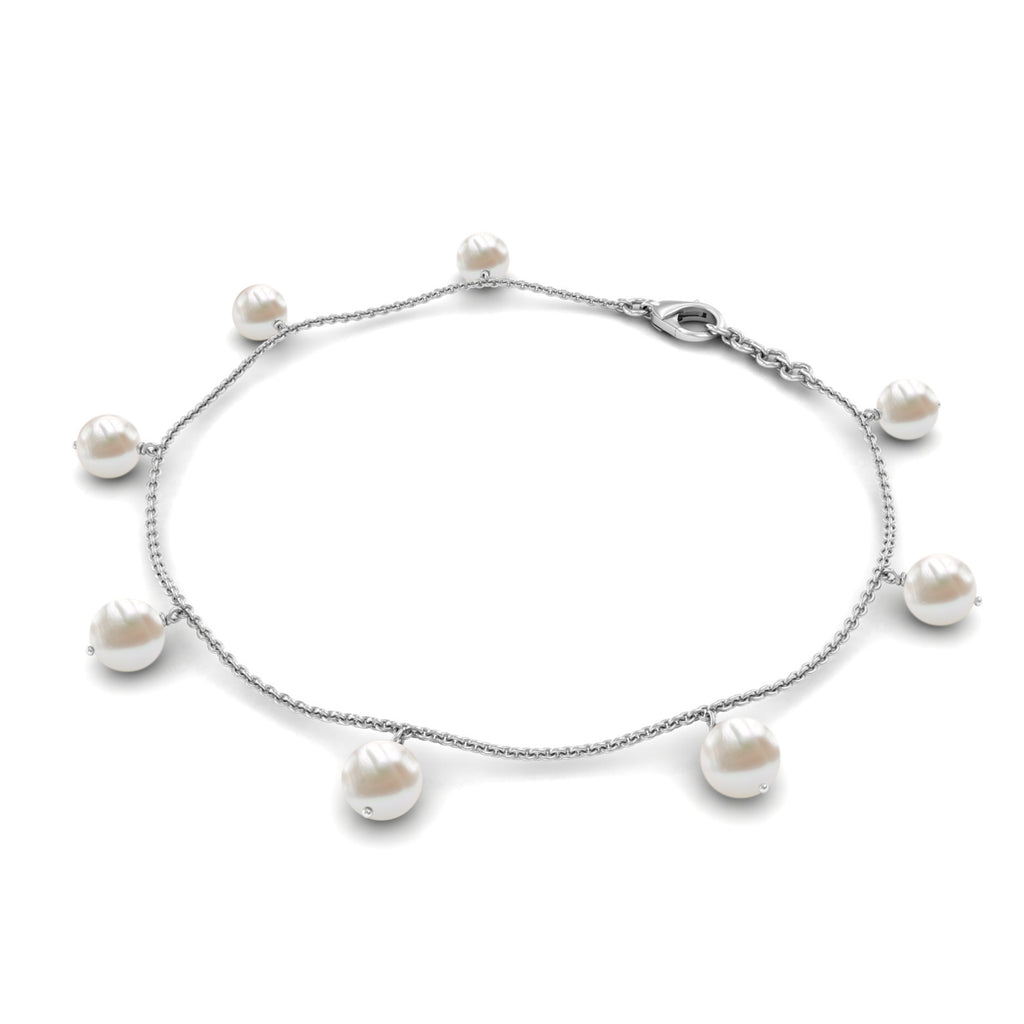 Round Shape Natural Freshwater Pearl Chain Charm Bracelet Freshwater Pearl - ( AAA ) - Quality - Rosec Jewels