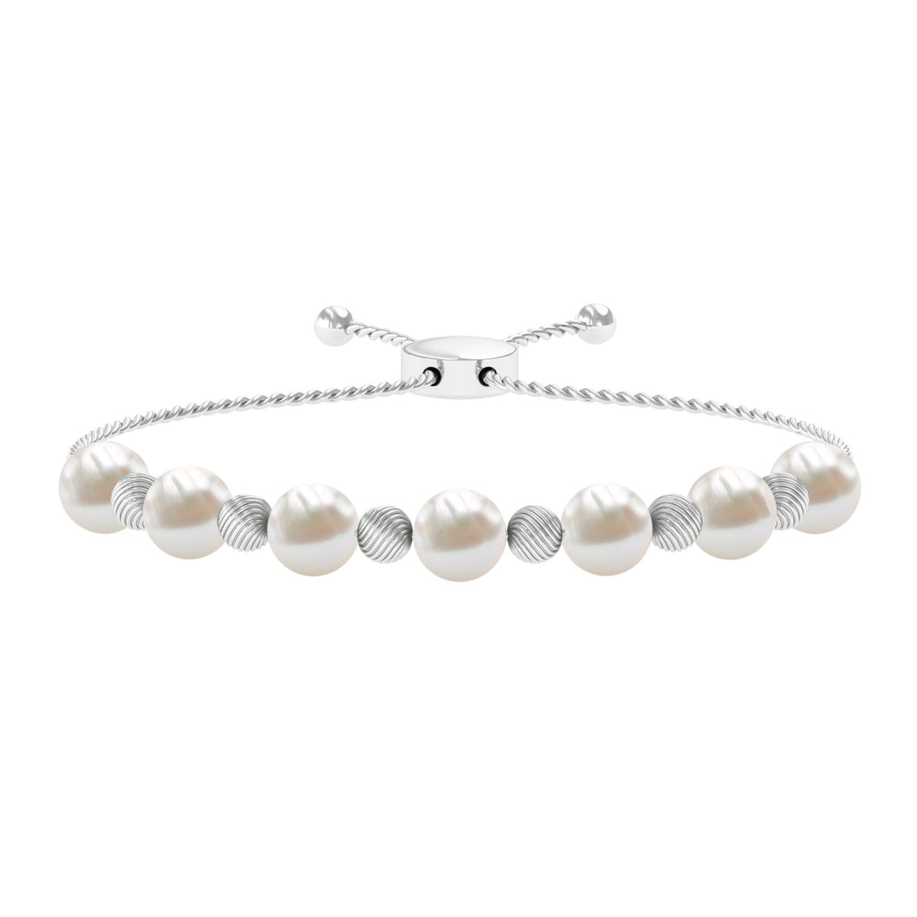 Freshwater Pearl Bolo Bracelet with Gold Textured Beaded Freshwater Pearl - ( AAA ) - Quality - Rosec Jewels
