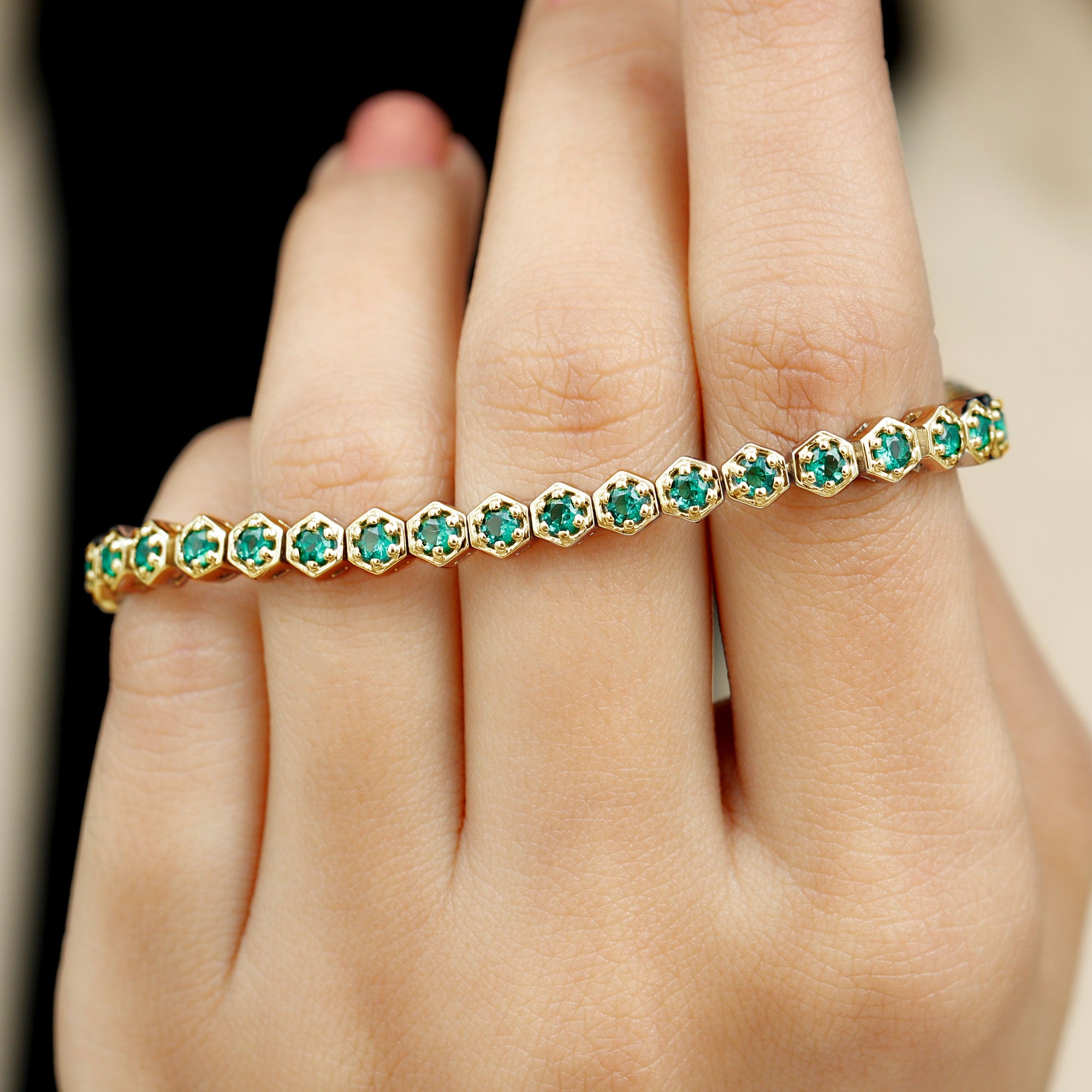 Lab Grown Emerald Hexagon Tennis Bracelet Lab Created Emerald - ( AAAA ) - Quality - Rosec Jewels