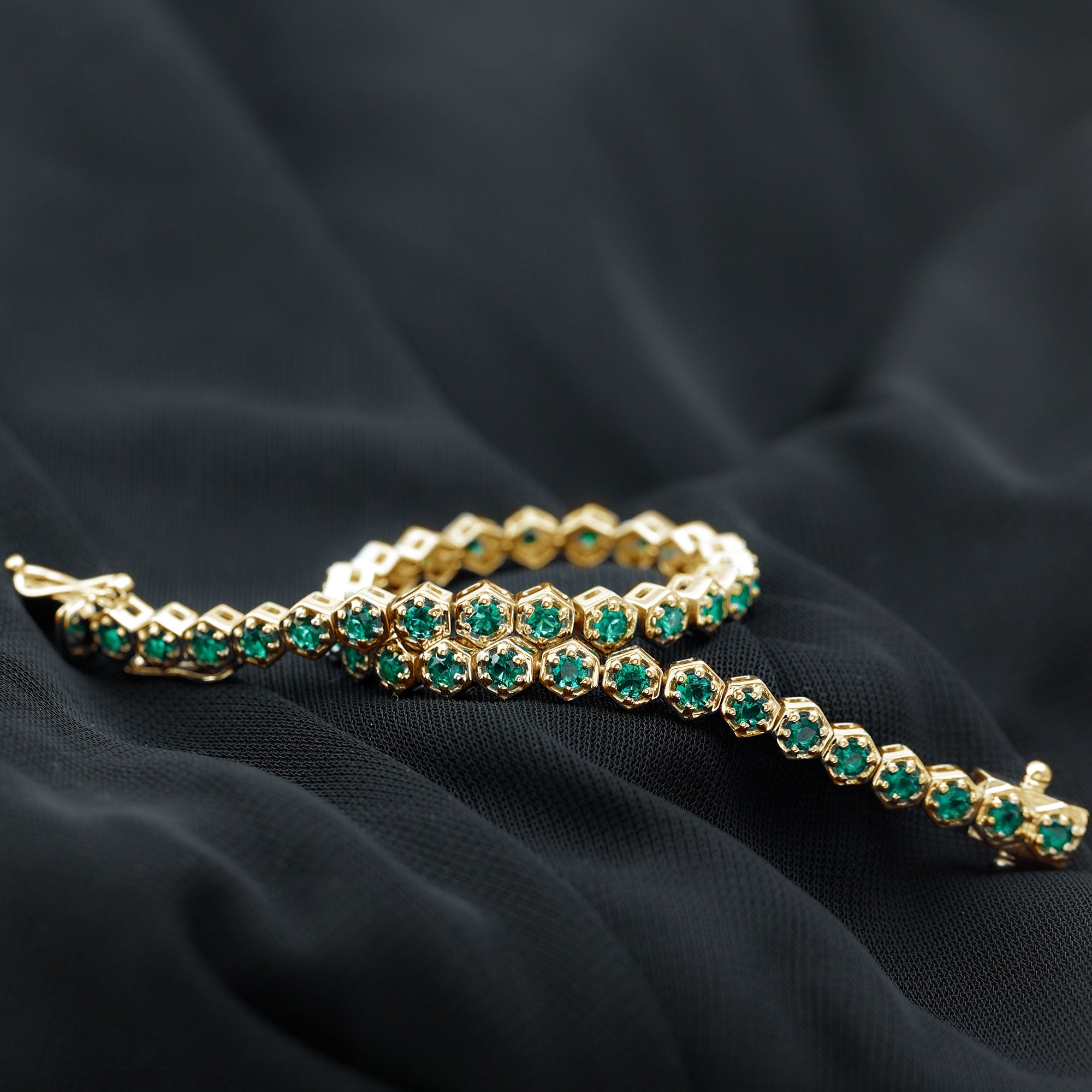 Lab Grown Emerald Hexagon Tennis Bracelet Lab Created Emerald - ( AAAA ) - Quality - Rosec Jewels