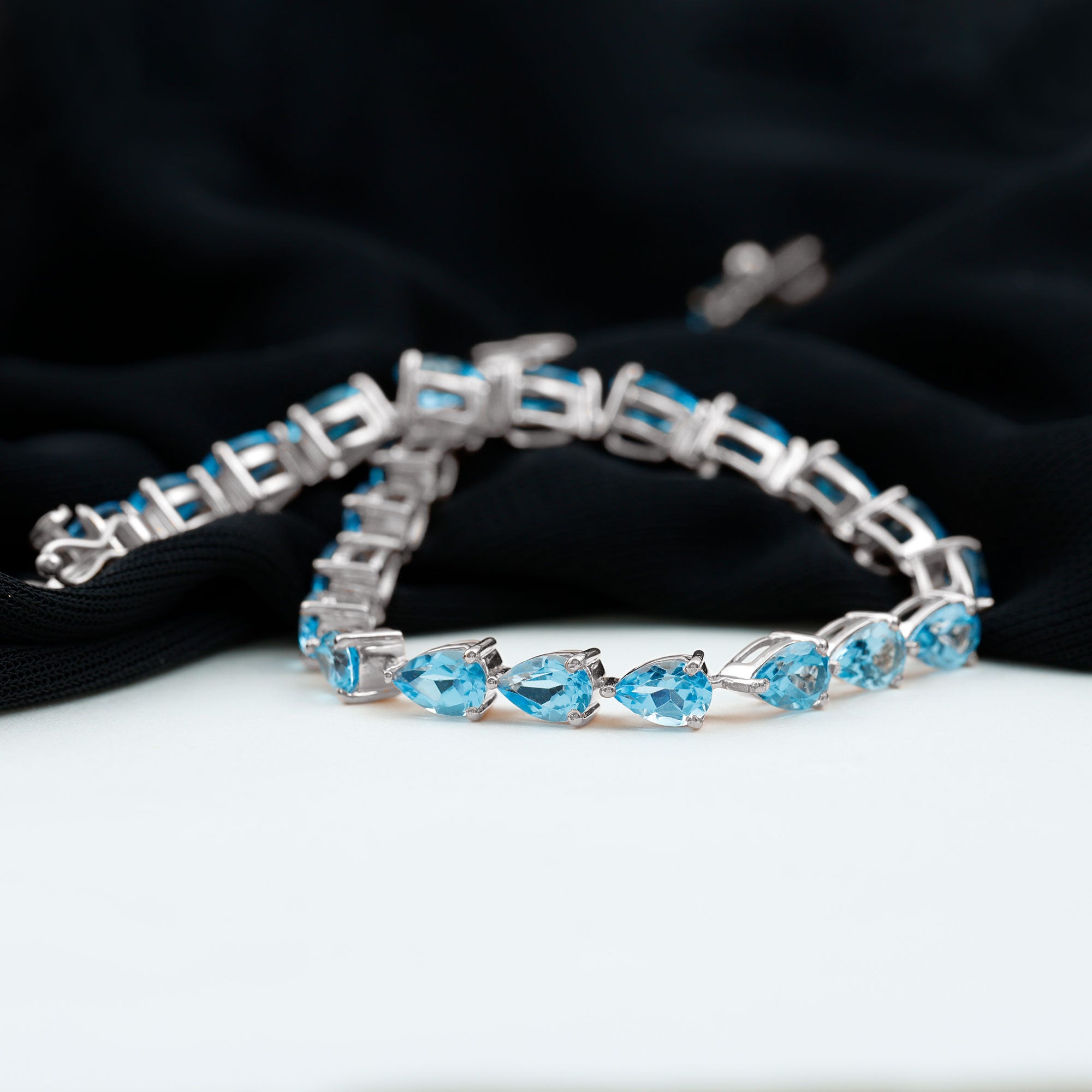 Pear Cut Swiss Blue Topaz East West Tennis Bracelet Swiss Blue Topaz - ( AAA ) - Quality - Rosec Jewels
