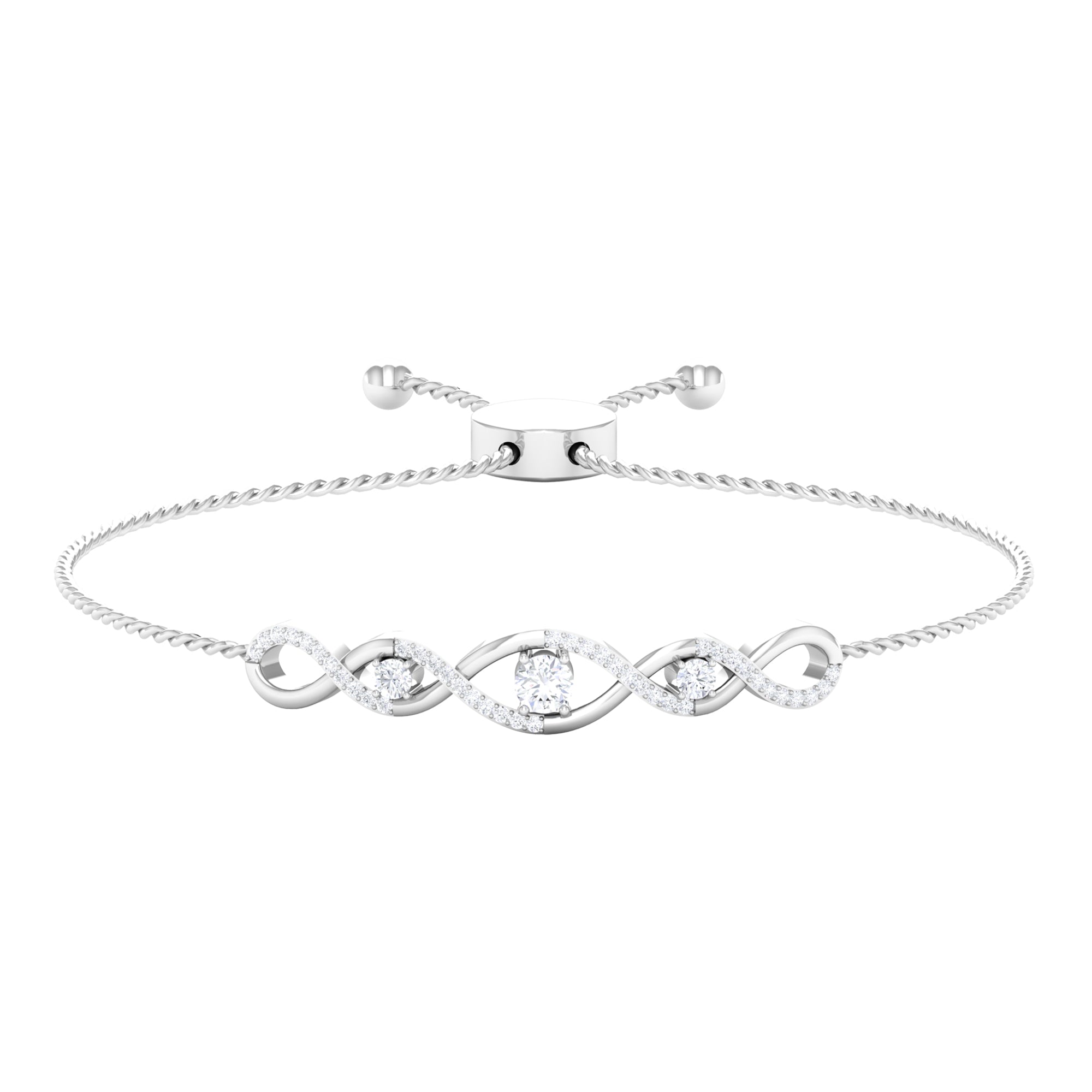 0.75 CT Zircon Infinity Braided Bolo Chain Bracelet Zircon - ( AAAA ) - Quality - Rosec Jewels