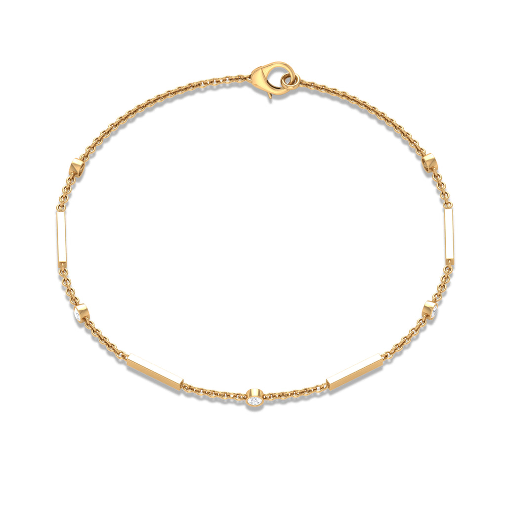Bezel Set Cubic Zirconia Gold Bar Link Chain Bracelet Zircon - ( AAAA ) - Quality - Rosec Jewels