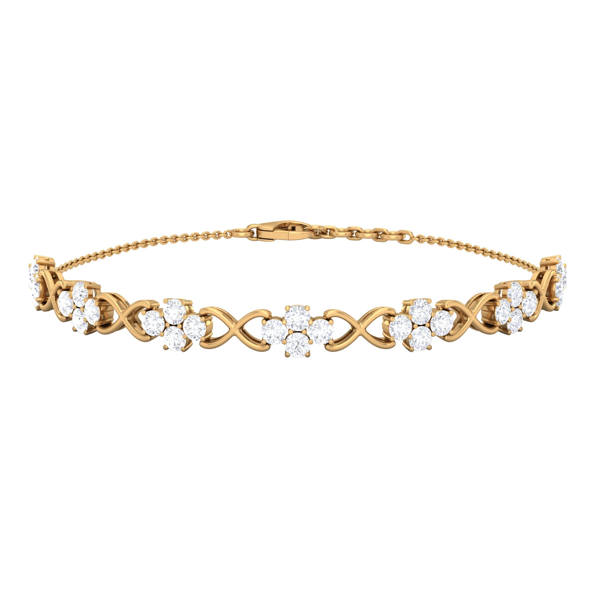 3 CT Round Zircon Cluster and Gold Infinity Link Chain Bracelet Zircon - ( AAAA ) - Quality - Rosec Jewels