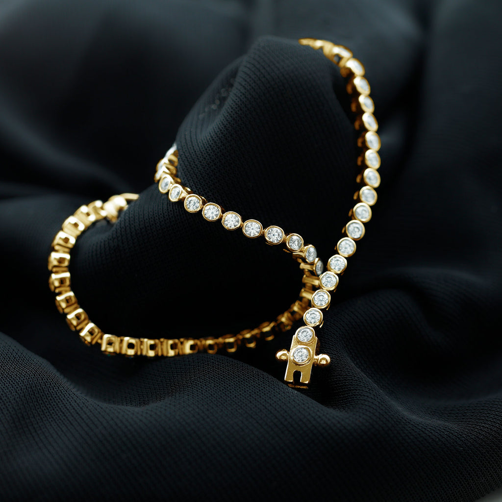 2.25 CT Bezel Set Cubic Zirconia Tennis Bracelet in Gold Zircon - ( AAAA ) - Quality - Rosec Jewels
