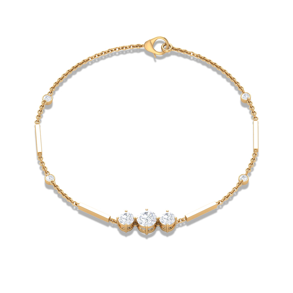 1.25 CT Round Cut Zircon Designer Gold Link Bracelet Zircon - ( AAAA ) - Quality - Rosec Jewels