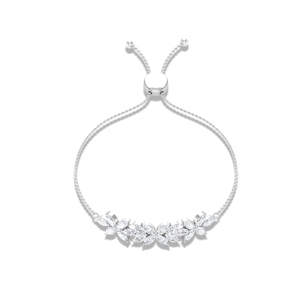 6.50 CT Marquise Cut Zircon Flower Cluster Bolo Bracelet Zircon - ( AAAA ) - Quality - Rosec Jewels