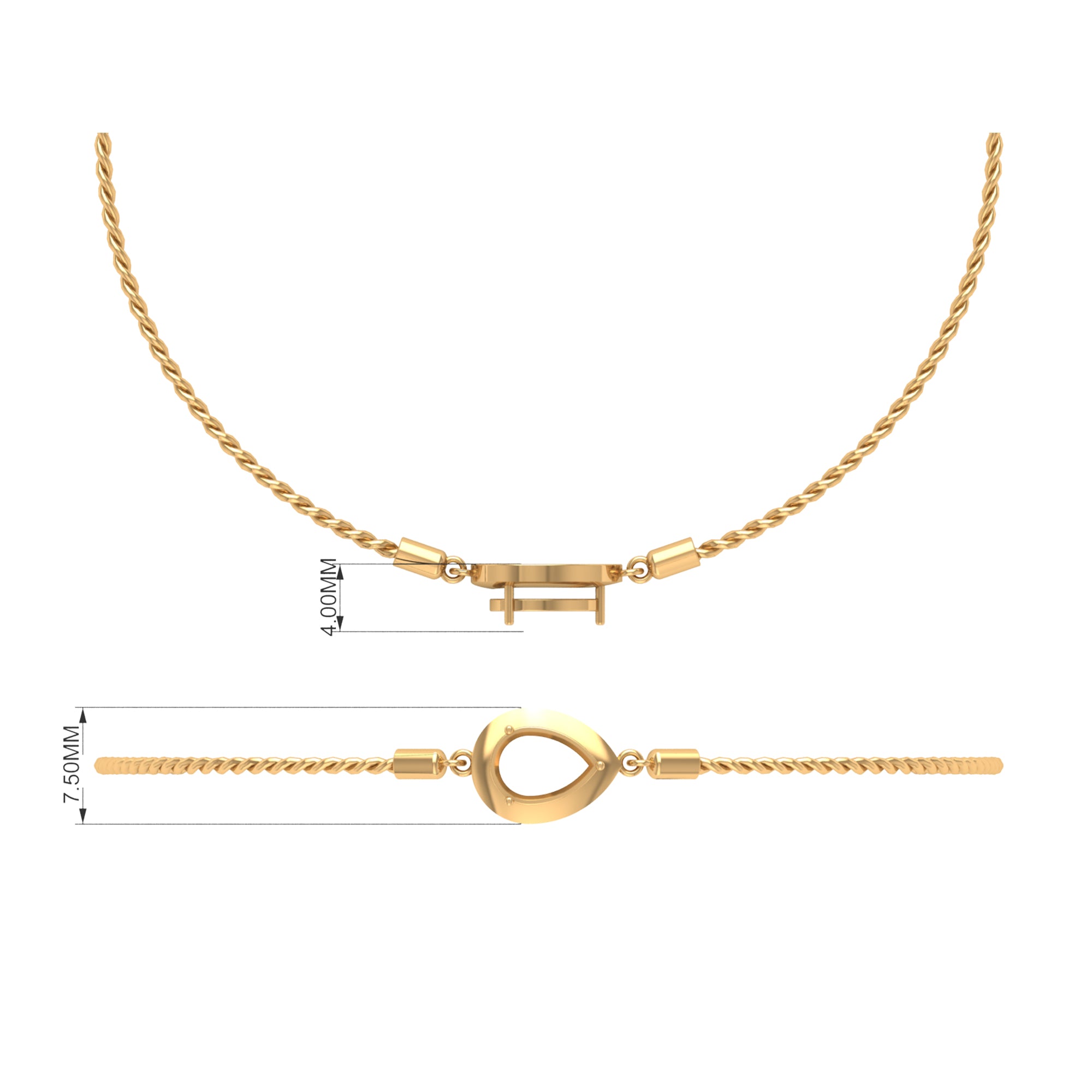 1 CT Pear Cut Solitaire Zircon Simple Bolo Bracelet in Prong Setting Zircon - ( AAAA ) - Quality - Rosec Jewels