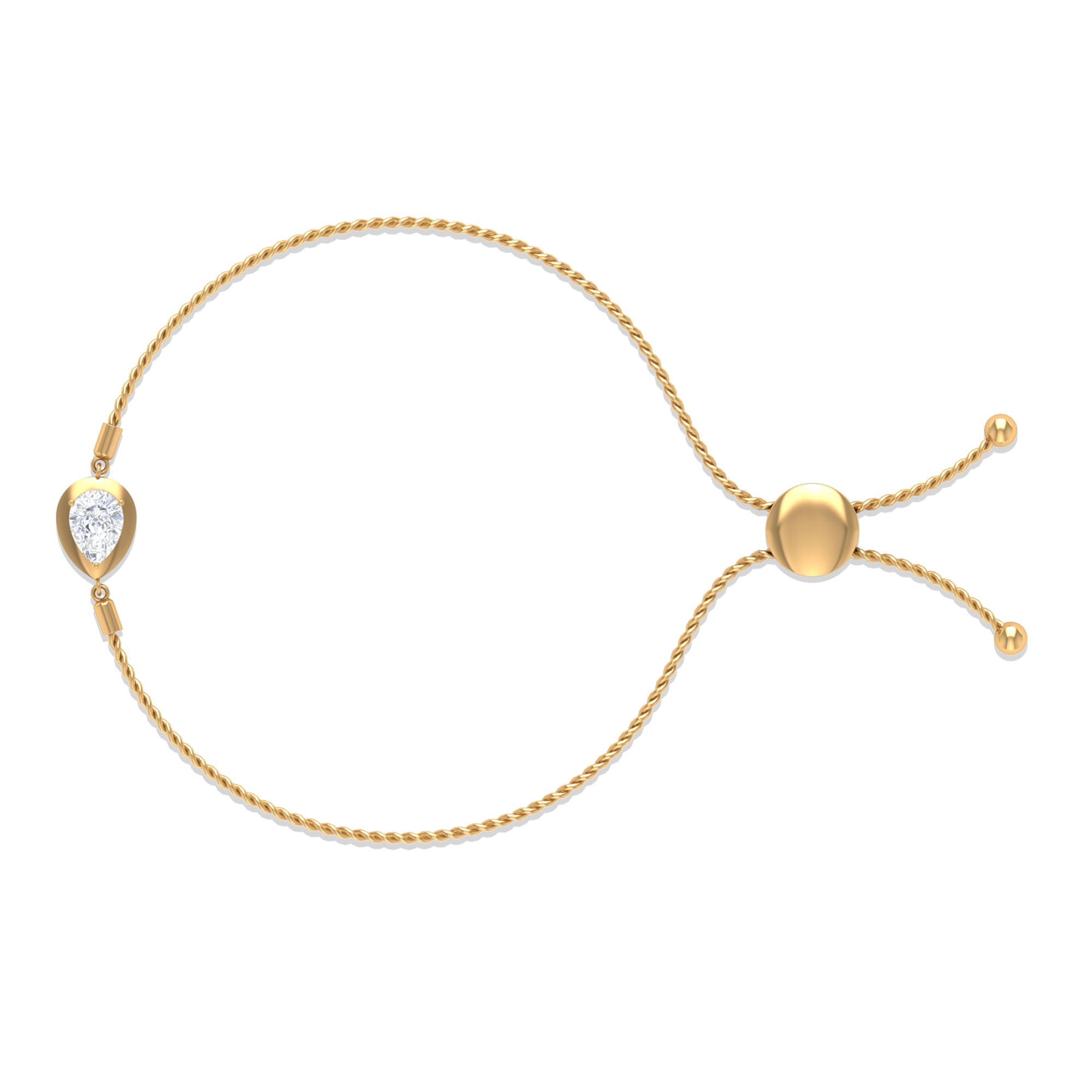 1 CT Pear Cut Solitaire Zircon Simple Bolo Bracelet in Prong Setting Zircon - ( AAAA ) - Quality - Rosec Jewels