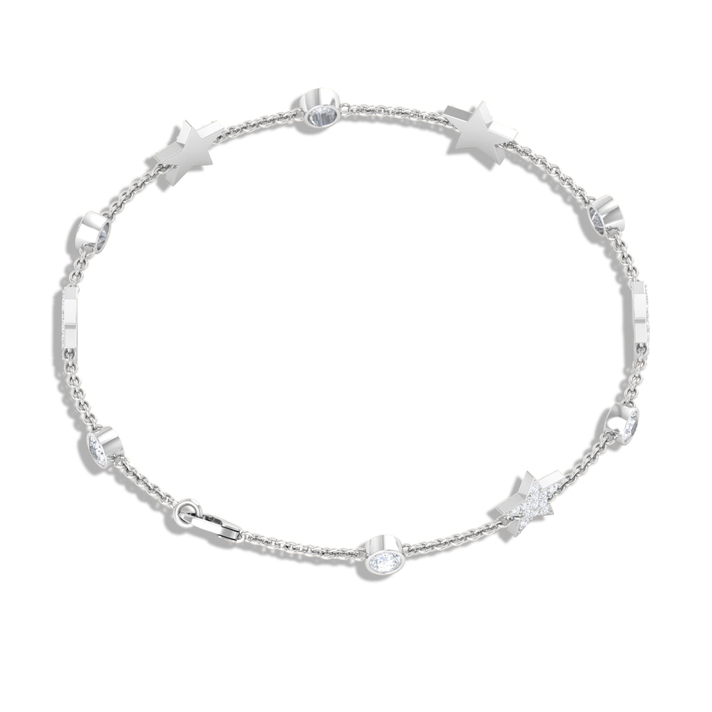 Certified Moissanite Celestial Station Chain Bracelet Moissanite - ( D-VS1 ) - Color and Clarity - Rosec Jewels