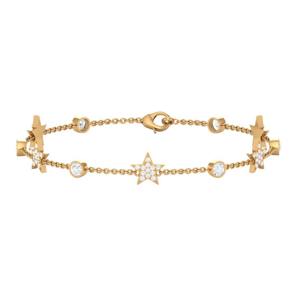 1.25 CT Round Zircon Celestial Station Chain Bracelet in Gold Zircon - ( AAAA ) - Quality - Rosec Jewels