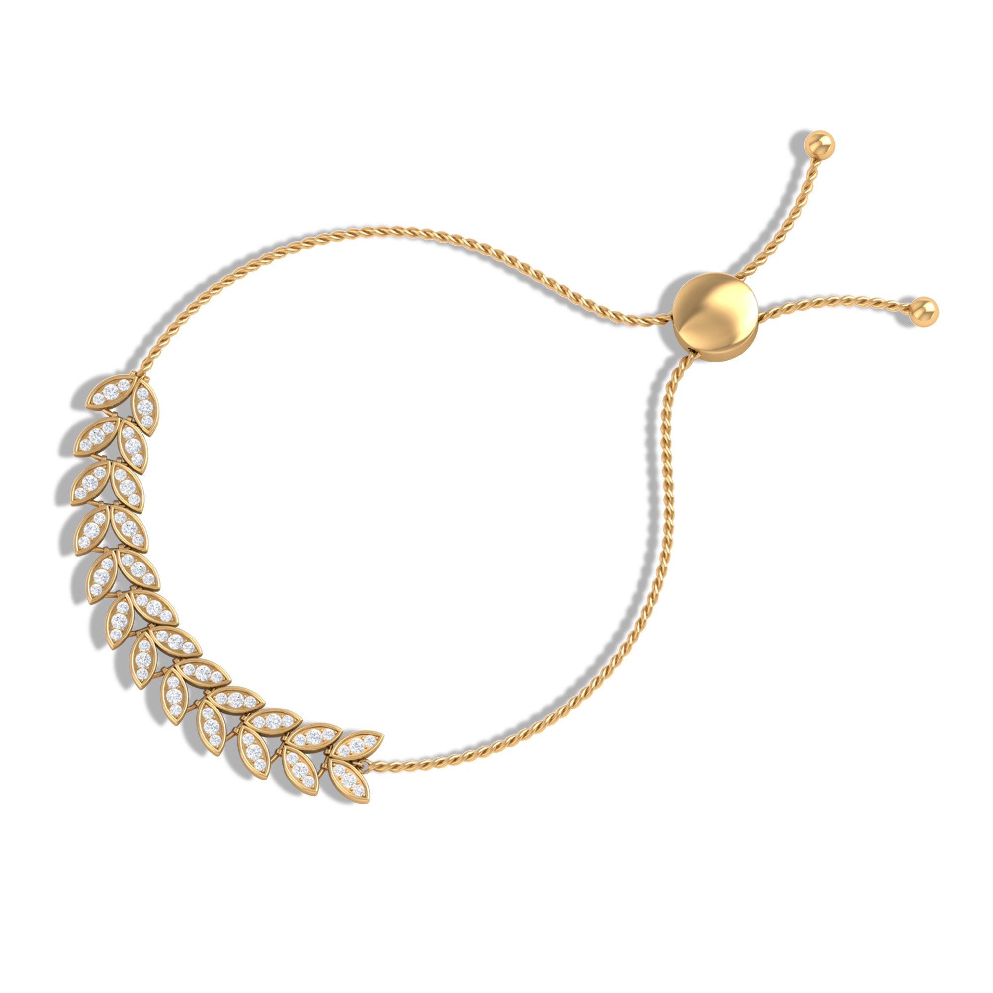 1.50 CT Cubic Zirconia Leaf Bolo Bracelet in Gold Zircon - ( AAAA ) - Quality - Rosec Jewels