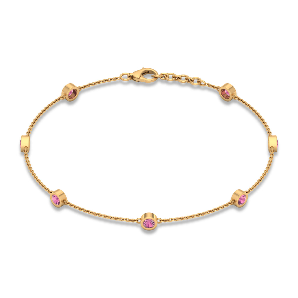 0.75 CT Bezel Set Pink Tourmaline Seven Stone Station Chain Bracelet Pink Tourmaline - ( AAA ) - Quality - Rosec Jewels