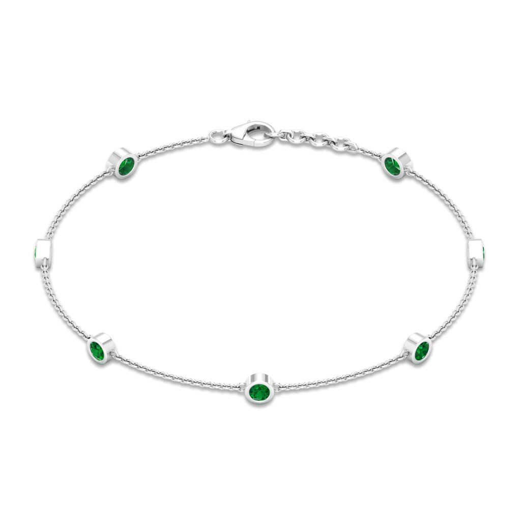 0.75 CT Bezel Set Emerald Seven Stone Station Chain Bracelet Emerald - ( AAA ) - Quality - Rosec Jewels